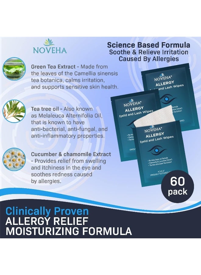 NOVEHA Allergy Relief Eyelid Wipes | Pre-moistened Hypoallergenic Eye Cleansing Pads - Image 2